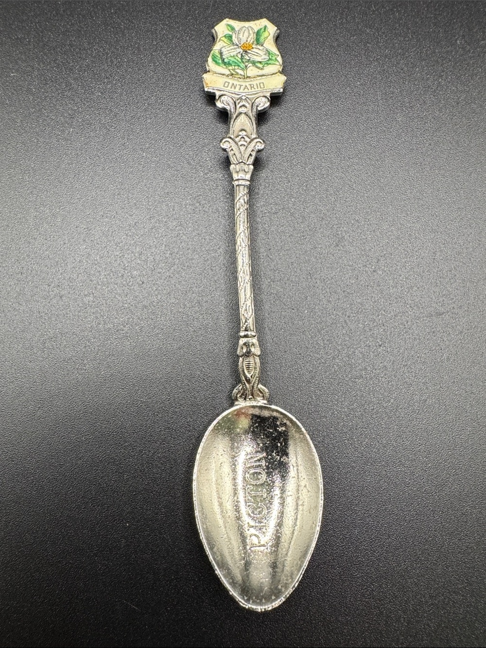 Vintage Picton Ontario Souvenir Spoon Enamel Trillium Flower Czechoslovakia
